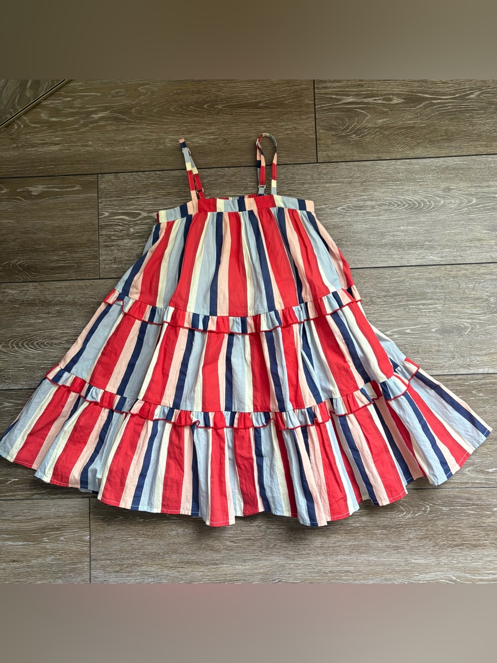 Cheeky Plum Red, Blue & White Striped Tiered Sundress